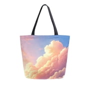 Large Canvas Bag 13.5x5.1x15 Inch Canvas Bag Shopping Canvas Bag Suitable For Outing Shopping Travel Out Of Large Capacity Storage Pretty Pink Sky