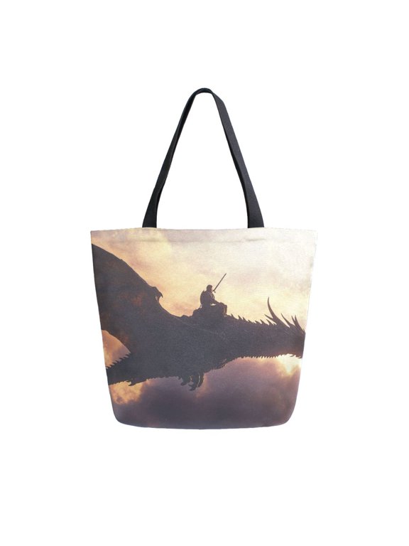 Large Canvas Bag 13.5x5.1x15 Inch Canvas Bag Shopping Canvas Bag Suitable For Outing Shopping Travel Out Of Large Capacity Storage Warrior Dragon