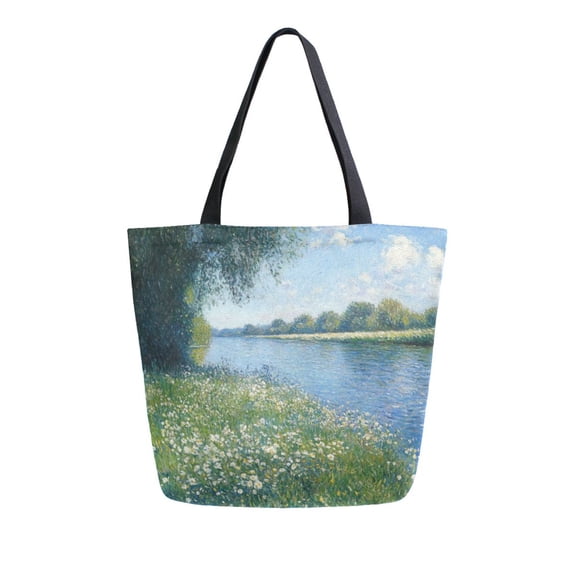 Large Canvas Bag 13.5x5.1x15 Inch Canvas Bag Shopping Canvas Bag Suitable For Outing Shopping Travel Out Of Large Capacity Storage Beautiful Oil Painting Lake