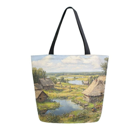 Large Canvas Bag 13.5x5.1x15 Inch Canvas Bag Shopping Canvas Bag Suitable For Outing Shopping Travel Out Of Large Capacity Storage A Beautiful Small Village