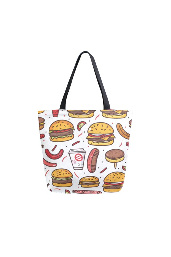 Large Canvas Bag 13.5x5.1x15 Inch Canvas Bag Shopping Canvas Bag Suitable For Outing Shopping Travel Out Of Large Capacity Storage Cartoon Burger Sausage