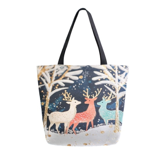 Large Canvas Bag 13.5x5.1x15 Inch Canvas Bag Shopping Canvas Bag Suitable For Outing Shopping Travel Out Of Large Capacity Storage Christmas Colored Deer