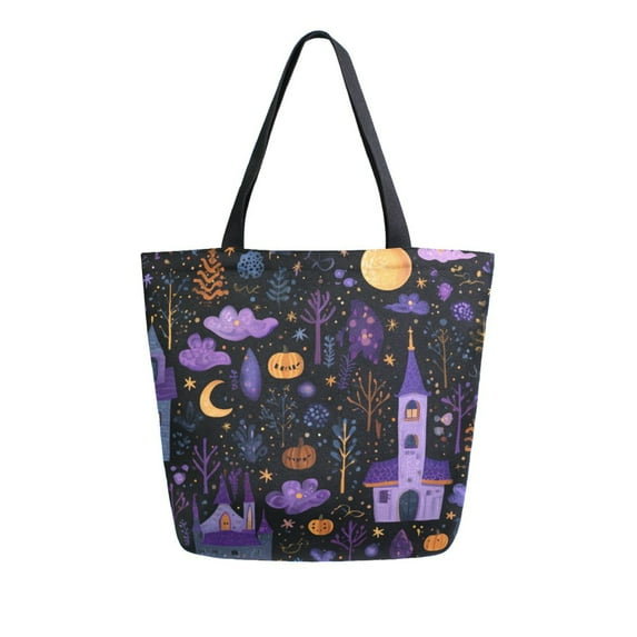 Large Canvas Bag 13.5x5.1x15 Inch Canvas Bag Shopping Canvas Bag Suitable For Outing Shopping Travel Out Of Large Capacity Storage Halloween Castle Cartoon