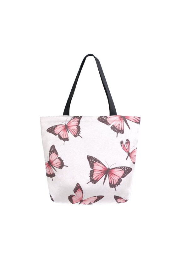 Large Canvas Bag 13.5x5.1x15 Inch Canvas Bag Shopping Canvas Bag Suitable For Outing Shopping Travel Out Of Large Capacity Storage Pretty Pink Cute Butterfly
