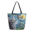 thumbnail image 1 of Large Canvas Bag 13.5x5.1x15 Inch Canvas Bag Shopping Canvas Bag Suitable For Outing Shopping Travel Out Of Large Capacity Storage Starry Sky Cat Butterfly, 1 of 9