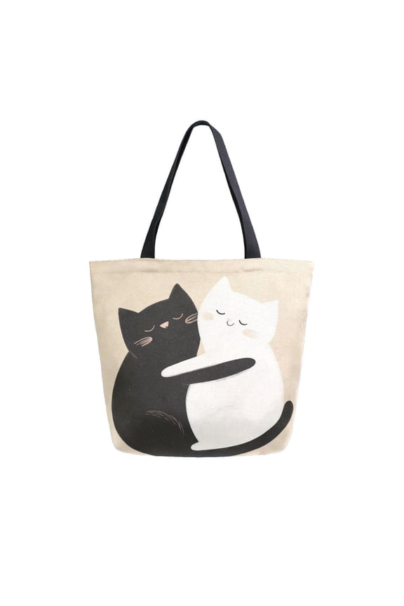 Large Canvas Bag 13.5x5.1x15 Inch Canvas Bag Shopping Canvas Bag Suitable For Outing Shopping Travel Out Of Large Capacity Storage Two Cute Cats Cuddling
