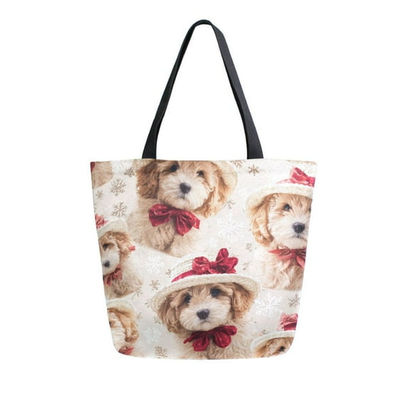 Large Canvas Bag 13.5x5.1x15 Inch Canvas Bag Shopping Canvas Bag Suitable For Outing Shopping Travel Out Of Large Capacity Storage Yellow Christmas Puppy