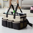 thumbnail image 1 of Large Canvas Cleaning Bag With Handle And Crossbody Strap, Multifunctional Storage Tool Bag For Cleaning Supplies, Roomy Divided Caddy For Home Office Organization, Pink White, 17.7 x 10.2 x 9 In, 1 of 6