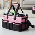 thumbnail image 1 of Large Canvas Cleaning Bag With Handle And Crossbody Strap, Multifunctional Storage Tool Bag For Cleaning Supplies, Roomy Divided Caddy For Home Office Organization, Pink White, 17.7 x 10.2 x 9 In, 1 of 6