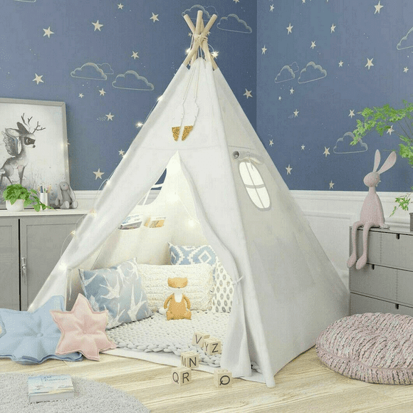 Large Canvas Cotton Teepee Tent For kids Playhouse Cotton Portable Toys Tent Gift For 3-8 Years Kids Boys Girls Indoor