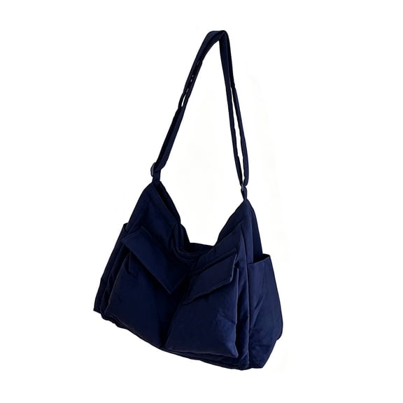 Large Canvas Messenger Bag Crossbody Shoulder Tote with Multiple Pockets for Women Men Casual Travel Work School Laptop Compatible Solid Color Slouchy Lightweight Everyday
