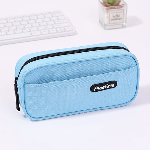Large Canvas Multi‑Compartment Pencil Case, Zipper Stationery Organizer Pouch for Office Desktop Supplies Storage