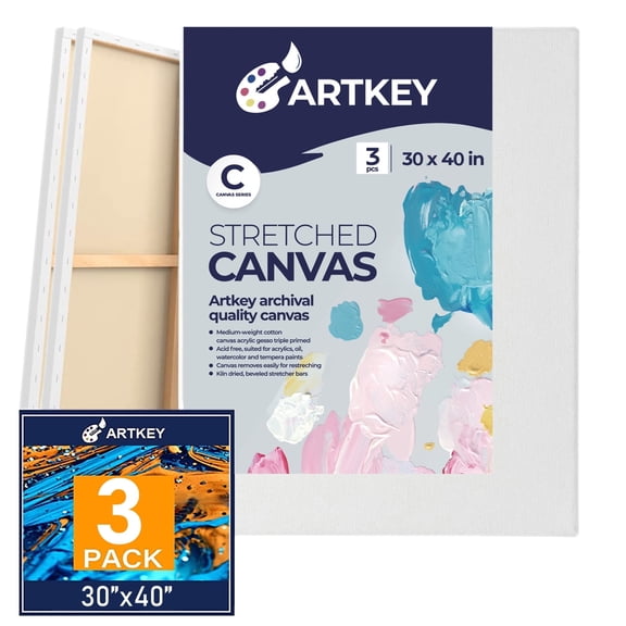 Artkey White Stretched Canvas for Paintings, 30"x40"-3 pack,100% Cotton Acid-Free for Adult