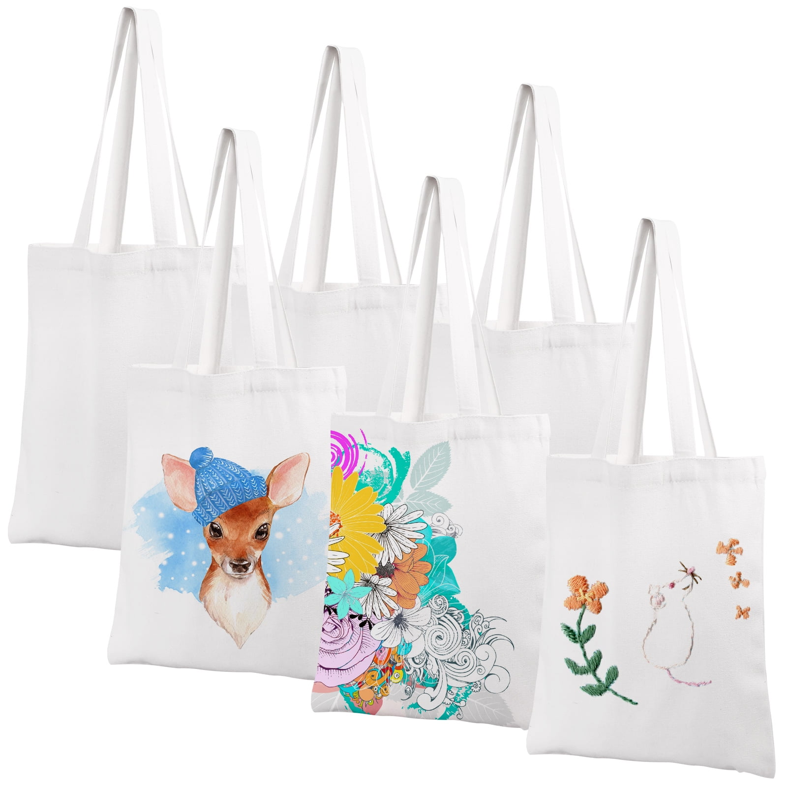 Large Canvas Shopping Bags DIY Blank Canvas Tote Bag Reusable and Foldable Shopping Grocery Bags Blank Sublimation Canvas Tote Bag 6 Pack Walmart