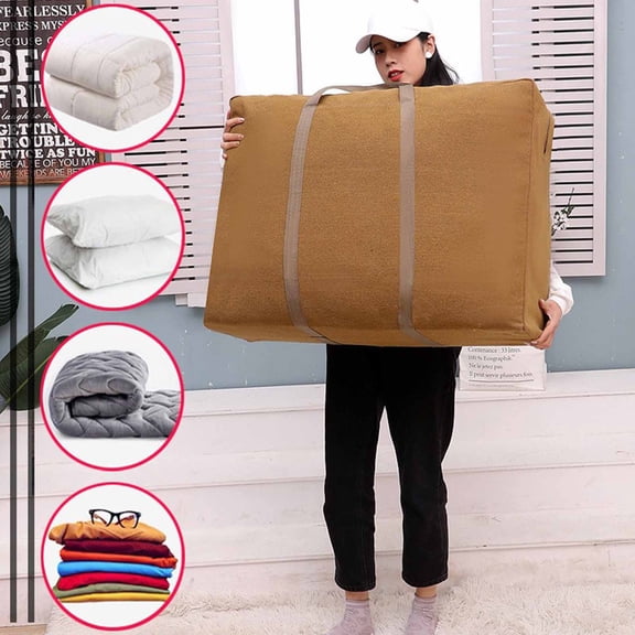 Large Canvas Storage Bag | Waterproof Woven Organizer for Travel, Laundry & Moving | 70x22x50cm Capacity with Wide Handles