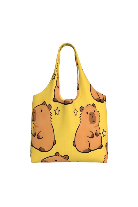 Large Canvas Tote Bag For Women Men Soft Shoulder Bag Lightweight For Groceries Work Commute Travel Reusable Shopping Bag Capybara Star
