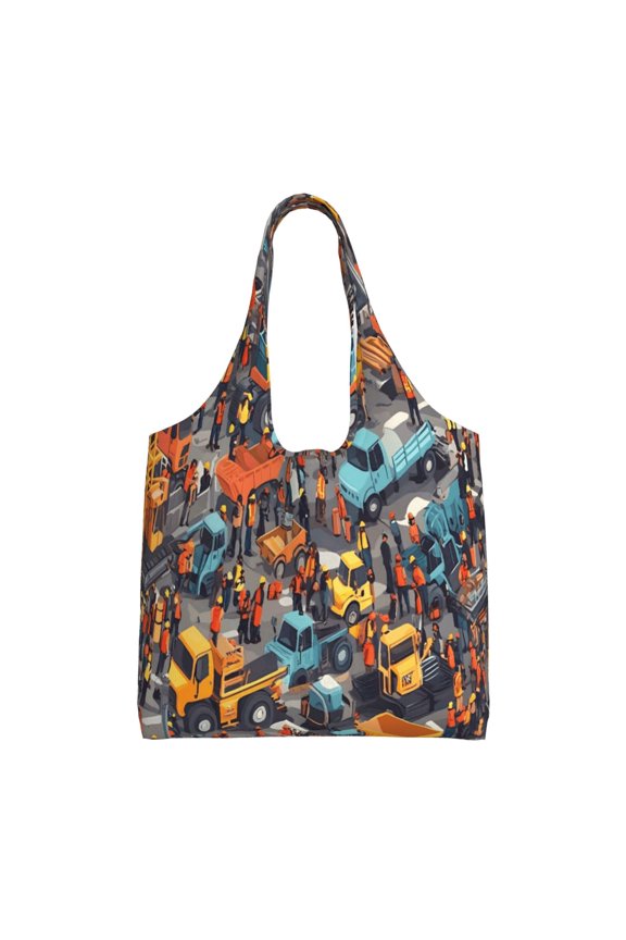Large Canvas Tote Bag For Women Men Soft Shoulder Bag Lightweight For Groceries Work Commute Travel Reusable Shopping Bag Engineering Vehicle (2)