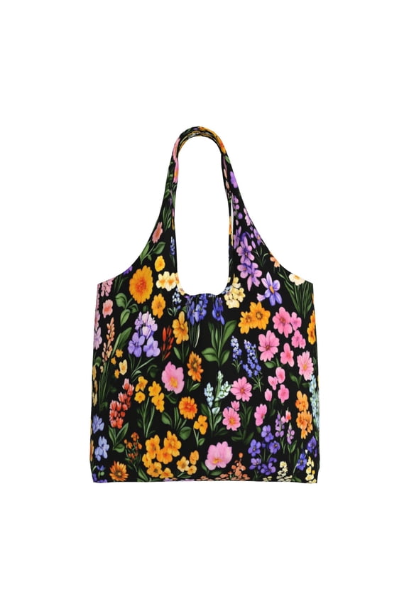 Large Canvas Tote Bag For Women Men Soft Shoulder Bag Lightweight For Groceries Work Commute Travel Reusable Shopping Bag Flowers (4)
