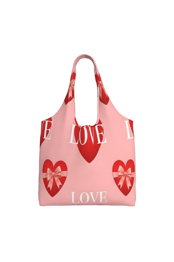 Large Canvas Tote Bag For Women Men Soft Shoulder Bag Lightweight For Groceries Work Commute Travel Reusable Shopping Bag Pink Heart Pattern (2)