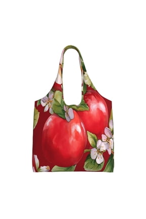 Large Canvas Tote Bag For Women Men Soft Shoulder Bag Lightweight For Groceries Work Commute Travel Reusable Shopping Bag Red Apple