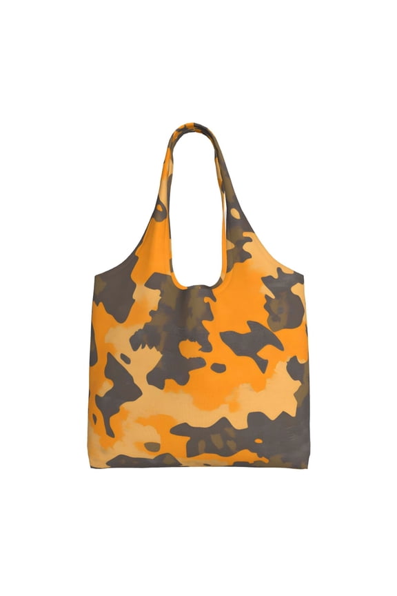 Large Canvas Tote Bag For Women Men Soft Shoulder Bag Lightweight For Groceries Work Commute Travel Reusable Shopping Bag Texture Camo Army Orange_2