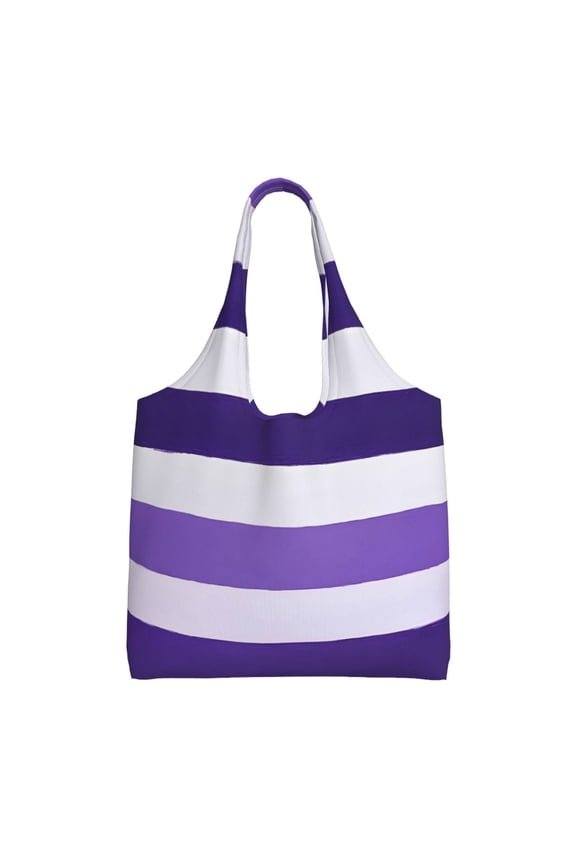 Large Canvas Tote Bag For Women Men Soft Shoulder Bag Lightweight For Groceries Work Commute Travel Reusable Shopping Bag Violet Stripe_1
