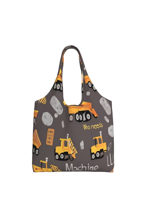Large Canvas Tote Bag For Women Men Soft Shoulder Bag Lightweight For Groceries Work Commute Travel Reusable Shopping Bag Engineering Vehicles Cargo Trucks