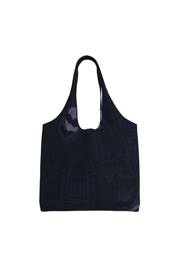 Large Canvas Tote Bag For Women Men Soft Shoulder Bag Lightweight For Groceries Work Commute Travel Reusable Shopping Bag Haunted Mansion Halloween Pattern