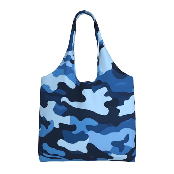 Large Canvas Tote Bag For Women Men Soft Shoulder Bag Lightweight For Groceries Work Commute Travel Reusable Shopping Bag Vector Camouflage Pattern Blue_1