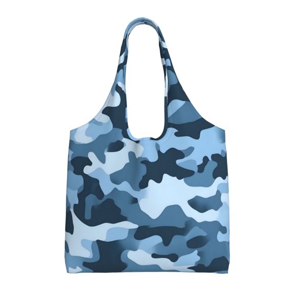 Large Canvas Tote Bag For Women Men Soft Shoulder Bag Lightweight For Groceries Work Commute Travel Reusable Shopping Bag Vector Camouflage Pattern Blue_3