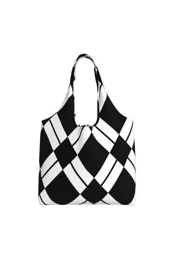 Large Canvas Tote Bag For Women Men Soft Shoulder Bag Lightweight For Groceries Work Commute Travel Reusable Shopping Bag White And Black Checkered Pattern