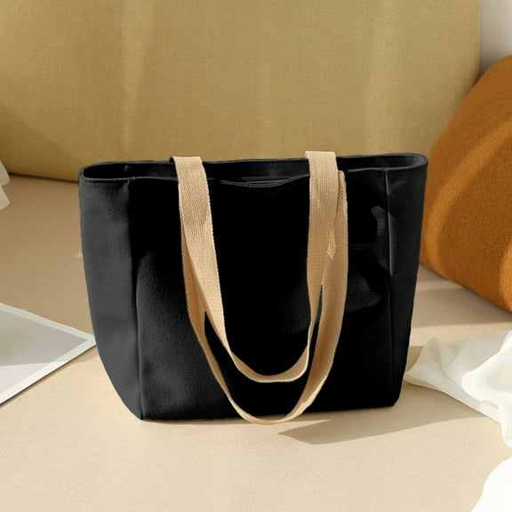 Large Canvas Tote Bag for Women with Strap, Fits 15.3 Inch Laptop, Waterproof Shoulder Purse for College Students, Work, Travel, Multiple Pockets, Magnetic Closure