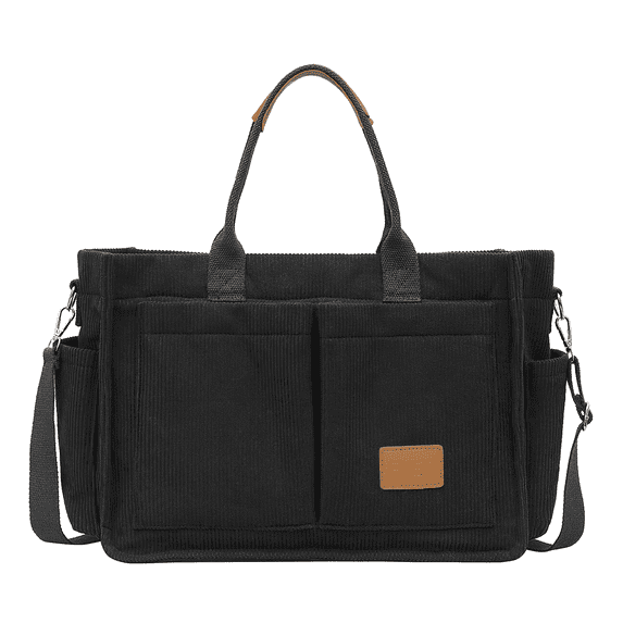 Cshidworld Large Canvas Tote Bag for Women, Womens Laptop Work Book Bags w/Side Pockets/Wet Pocket, Crossbody Purse Handbag, Travel Messenger Gym Bag, Gifts for Women, Black