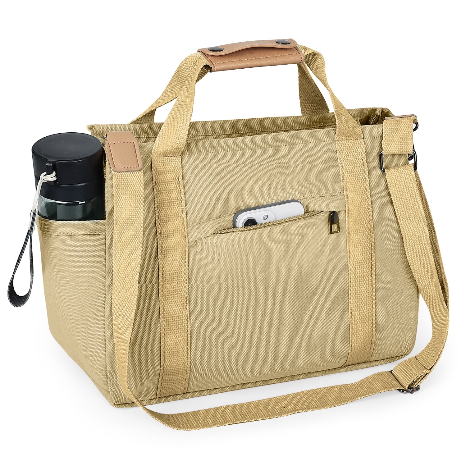 Large Canvas Tote Bag for Women With Pockets, Cute Crossbody Shoulder Purses Handbag for Work Travel