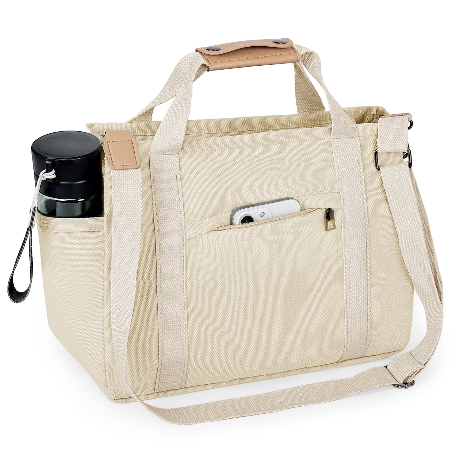 Large Canvas Tote Bag for Women With Pockets, Cute Crossbody Shoulder Purses Handbag for Work Travel