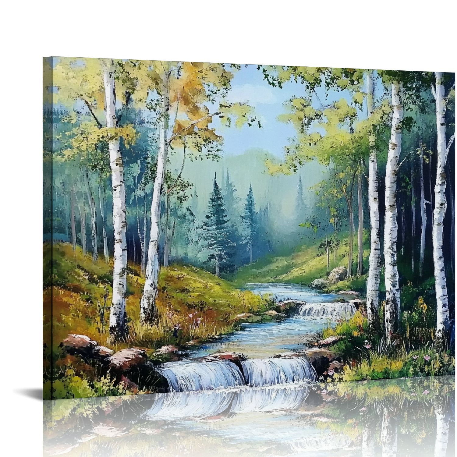 Large Canvas Wall Art Landscape Painting Modern Birch Trees Nature Teal ...