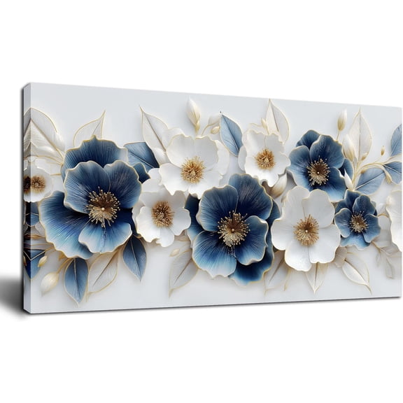 Large Canvas Wall Art for Living Room Blue and White Floral Print Painting wall Decor for Bedroom Office Modern Home Botanical Framed Wall Decorations Artwork Size 20x40 Ready to Hang