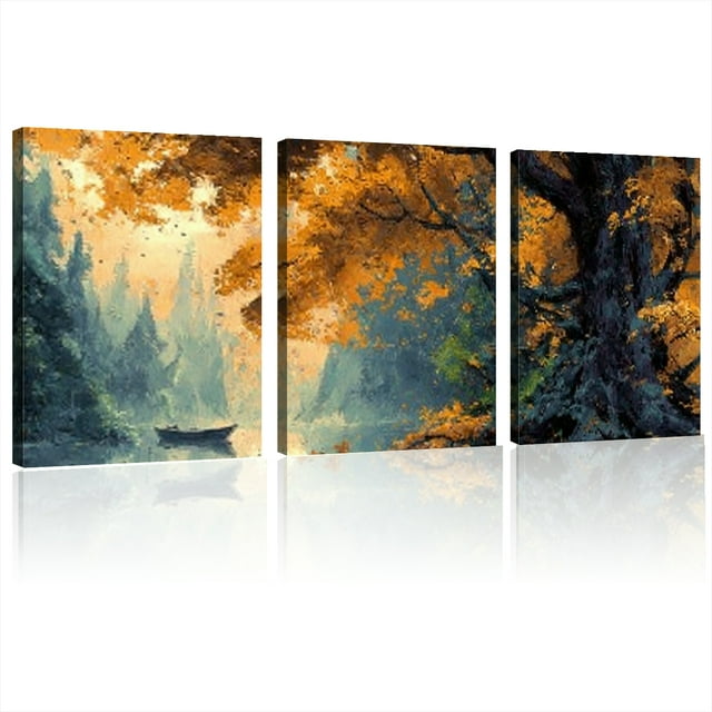 Large Canvas Wall Art for Living Room Gold and Yellow Tree Deer Forest