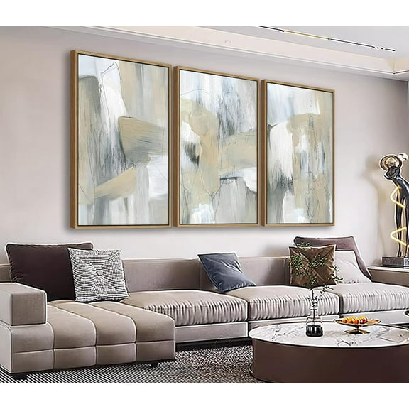 Large Canvas Wall Art for Living Room Natural Wood Float Framed Art Set of 3 Purple Abstract Pictures Minimalist Artwork Canvas Prints for Bedroom Home Office Wall Decor 24X36inX3pcs