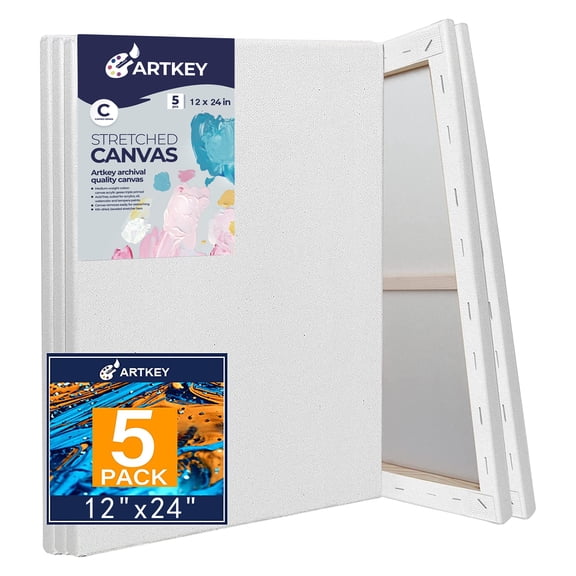 Large Canvases for Painting 12x24 Inch 5-Pack, 12.3 oz Triple Primed Acid-Free 100% Cotton Stretched Canvas, Blank Large Canvas for Oil Paint Acrylics Pouring & Wet Art Media