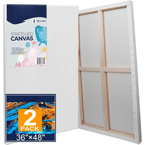 Large Canvases for Painting 36x48 Inch 2-Pack, 12.3 oz Triple Primed Acid-Free 100% Cotton Stretched Canvas, Blank Large Canvas for Oil Paint Acrylics Pouring & Wet Art Media