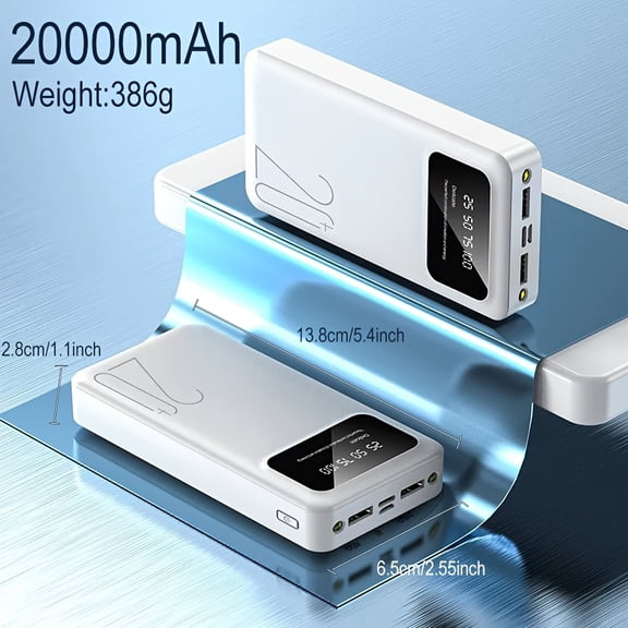 Large Capacity 10000/20000Mah Mobile Power Supply 5V2.1A Portable USB Charger Power Bank for Android/Iphone Devices (2Xusb Output, Type-C, Micro Input), 2 LED Flashlight, LED Digital Battery Display