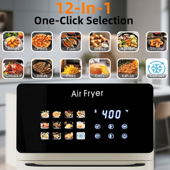 Large Capacity 12-in-1 Smart Air Fryer Oven with Convection, Grill, and Glass Door, Includes Multiple Accessories for Versatile Cooking