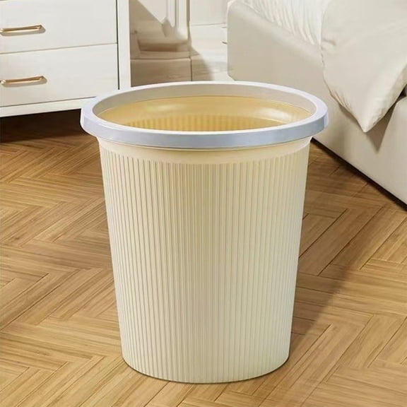 Large Capacity 12L Cream Trash Can for Home, Modern Waste Bin for Kitchen Bathroom Bedroom Office, Space Saving Durable PP Garbage Can with Smooth Easy Clean Interior, 1-Pack