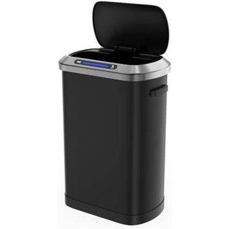 Large Capacity 13.2 Gallon Motion Sensor Trash Can, Black, Stainless Steel