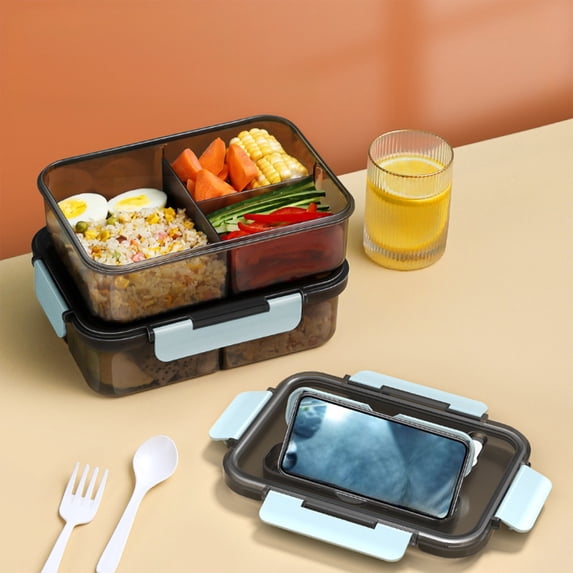 Large Capacity 1500ml Lunch Box for Adults, Leakproof Bento Container with Compartments & Utensils, BPA-Free, Microwave & Dishwasher Safe (Blue)