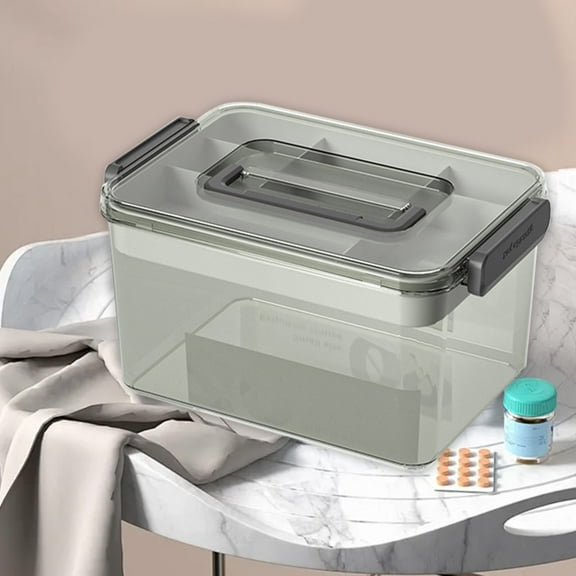 Large Capacity 2-Layer Organizer Box with Transparent Lid & Secure Lock | Portable Family Medication Storage Case | 1-Piece White or Gray Plastic Box