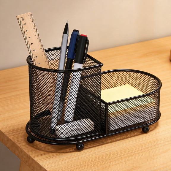 Large Capacity 2 Tier Mesh Pen Stationery Organizer 13.38 In Compartment Storage Basket for Back to School Student Classroom Office Study Desk Pen Scissors Paper Clip Storage Desktop Office Supplies