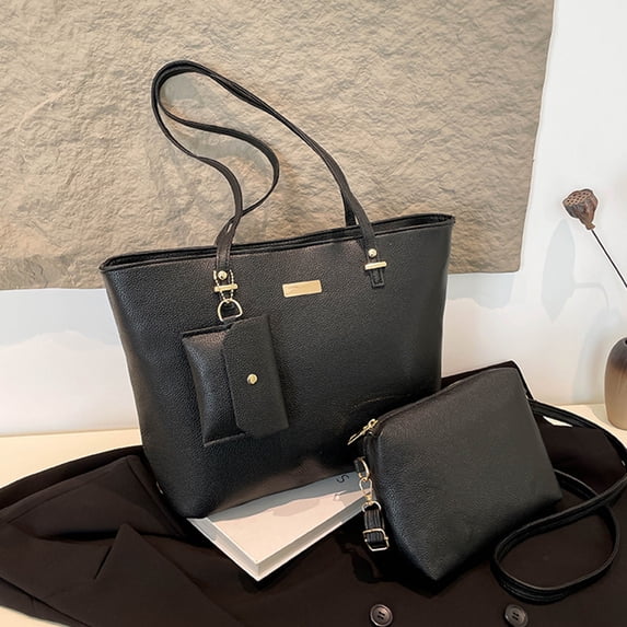 Large Capacity 3 Piece Handbag Set, PU Leather Tote Shoulder Crossbody BAGS for Women with Cardholder, Everyday Tote Set for Work Travel Shopping