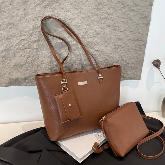 Large Capacity 3 Piece Handbag Set, PU Leather Tote Shoulder Crossbody BAGS for Women with Cardholder, Everyday Tote Set for Work Travel Shopping